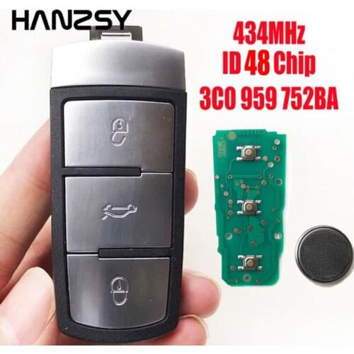 3 Button 434Mhz Smart Key For VW Passat B6 3C B7 Magotan CC For Volkswagen 3C0 959 752 BA ID48 Chip Complete Car Remote Key