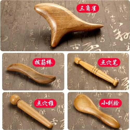 5 pcs wooden acupuncture acupoint body massage rod meridian rib stick foot massage cone