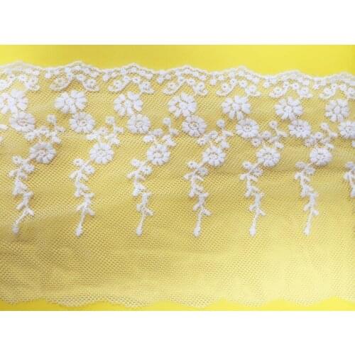 5yards/lot 11cm Width White Embroidered Floral Tulle Lace Trim, Mesh Embroidery Lace Trim for Dress,Diy clothing accessory