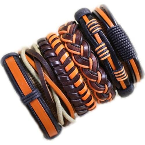 Free Shipping 6pcs/lot Fashion Wrap Genuine Leather Bracelet With Braided Rope Unisex Pulseira De Couro Masculina Feminina -S90