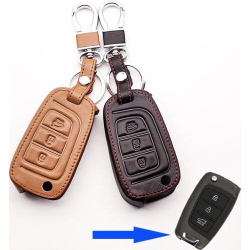 Car Leather Key Case Key Case Remote Control Car Key Wallet for Modern Verna Solaris 2017 Keypad Cover 3 Button Auto Accessories