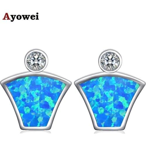 Ayowei Shape style Blue Fire Opal party Gift for women Stud Earrings Fashion Jewelry OE723A