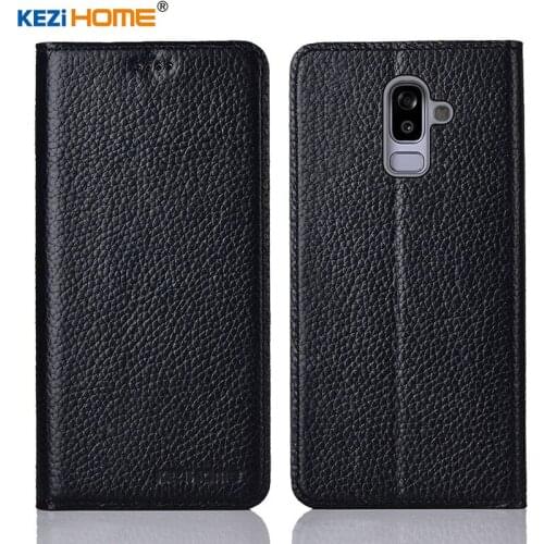 For Samsung Galaxy J8 2018 case KEZiHOME Litchi Genuine Leather Flip Stand Leather Cover capa For Samsung J8 J810 Phone cases