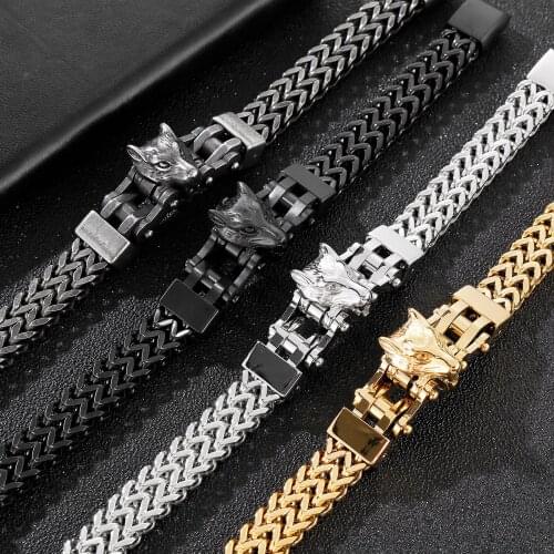 Man Jewelry High Quality 12mm 4 Colors Stainless Steel 316L Mesh Chain Wolf Bracelet For Men Jewels Store JB147006-KFC