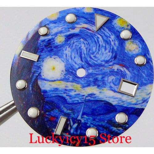 BLue Sterile 31mm Modified Automatic Watch Dial Blue for NH35 Luminous Marks