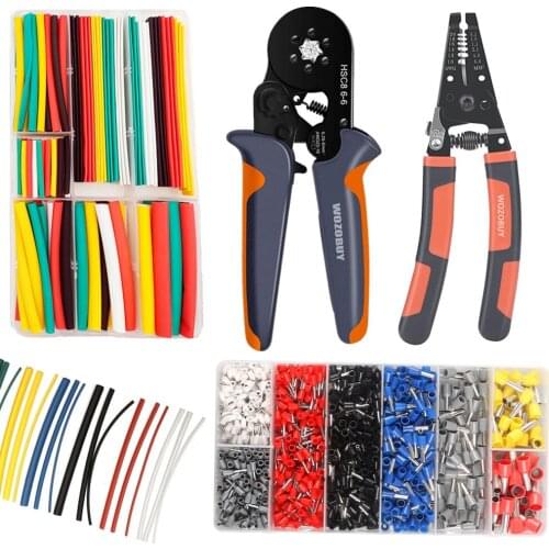 Ferrule Crimping Tool Kit，Self-Adjustable Ratchet Crimping Pliers Wire Stripper Plier， 1200PCS Terminals 140pcs Heat Shrink Tube