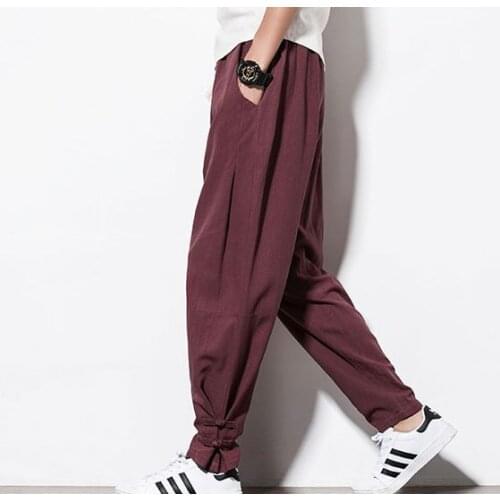 Cotton&linen summer&spring men tai chi trousers martial arts bloomers kung fu lay meditation haroun pants red/blue/black/grey