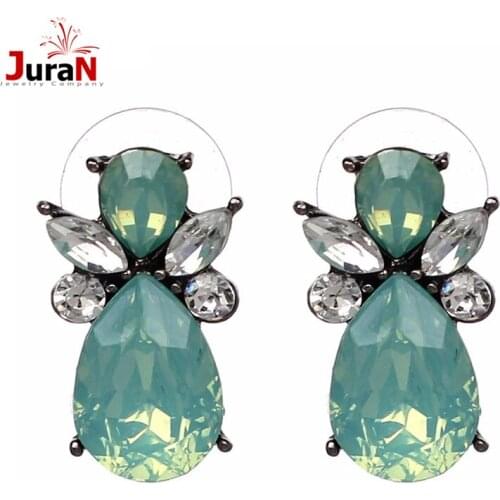 JURAN Fashion Stud Earrings Trendy Zinc Alloy Geometric Rhinestone Green Pink Crystal Earring For Women Top Quality Q2401