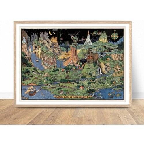 Nursery Map Land of Make Believe Canvas Painting Print Vintage Wall Art Kids Room Decor World Map Fantasy Posters and Prints