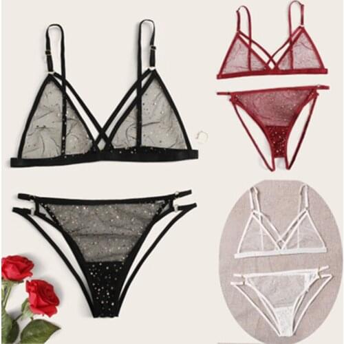 Cute Star Bra Set Black Color Sexy Underwear Set new Female Underwear Transparent Bralette + Panty Set Three-Point Sexy Set