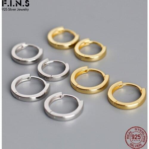F.I.N.S Minimalist 925 Sterling Silver Round Hoop Earrings Two Sizes Circle Hoops Geometry Anti-Allergy Silver 925 Fine Jewelry