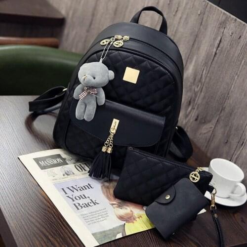 Lingge backpack retro style embroidered thread backpack autumn and winter new pu schoolbag female four-piece suit bag free penda