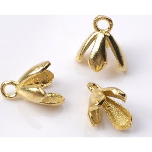 10Pcs 8*10mm Copper Flower Bead Cap Charms Connector Bridal Hair Accessories DIY Charms For Jewelry Making