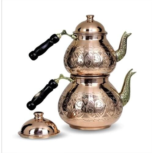 Morya Copper Turkish Tea Pots Set 1teapot Warmer Coffee Teaware Kettle Infuser Vintage Kitchen Decor Handmade 2.7 Lt