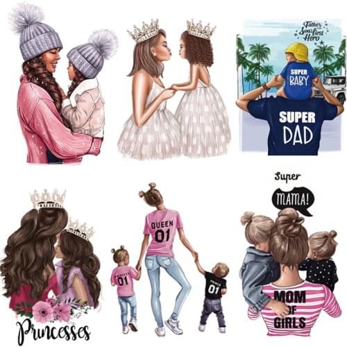 Mom baby girl stickers on clothes iron on transfers Patches For Clothing heat vinyl transfer stripe Parches termoadhesivos para