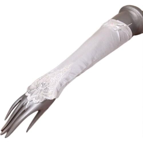 New Ivory White Bridal Gloves Beaded Lace Long Finger Wedding Gloves Wedding Accessories