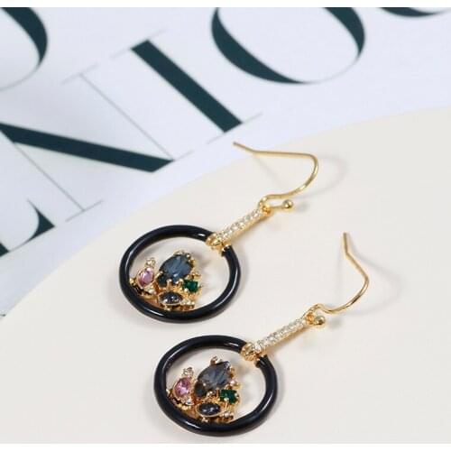 European and American new atmospheric geometric circular glaze shining zircon hollow Circle Earrings womens gift