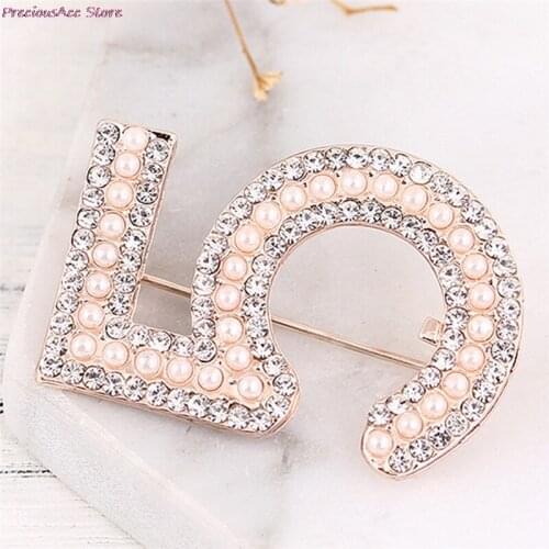New Number Brooches Jewelry Letter 5 Full Crystal Rhinestone cc Brooch Pins For Women Party Gift