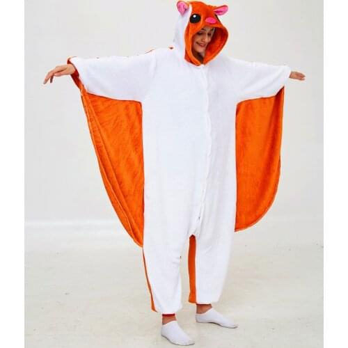 Winter Women Men Unisex Adult Cute Cartoon Onesie Animal Pajamas Stitch Flying Squirrel Flannel Nightie Sleepwear