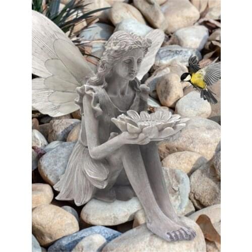 Sunflower Fairy Statue Angel Wings Ornament Bird Feeder Decorations Outdoor Garden Resin Solar Luminous Wing Girl Statue Decor