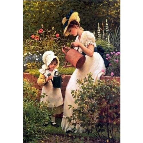 The Little Girl Gardener Watering Cute Girl Embroidery Needlework 14CT Unprinted DIY Cross Stitch Kits Handmade Arts Decor