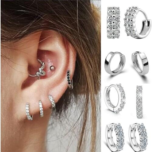 Hoop earrings pure zircon high quality female combination earrings 1 pair of small circle shaped earrings