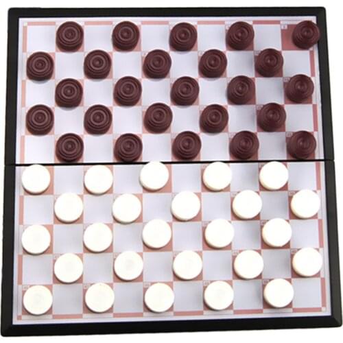 White & Brown Magnetic Checkers/Draughts Folding Chessboard International Chess Set Travel Board Game Puzzle Toy Party Fun