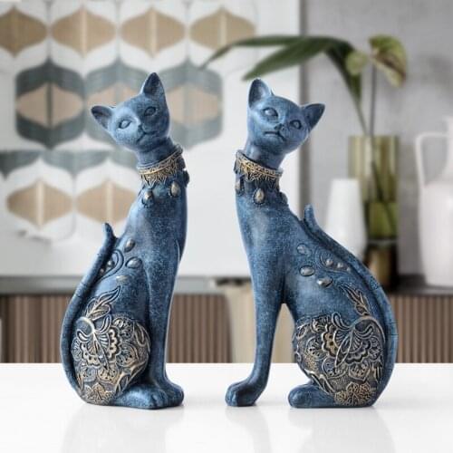 FIGURINE CAT DECORATIVE RESIN STATUE FOR HOME DECORATIONS EUROPEAN CREATIVE WEDDING GIFT ANIMAL FIGURINE HOME DECOR SCULPTURE