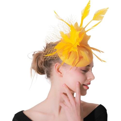Yellow Feather Flower Fascinators Veils Bridal Hats Elegant Women Headwear Hairclips Derby Kentucky Fashion Ladies Accessory
