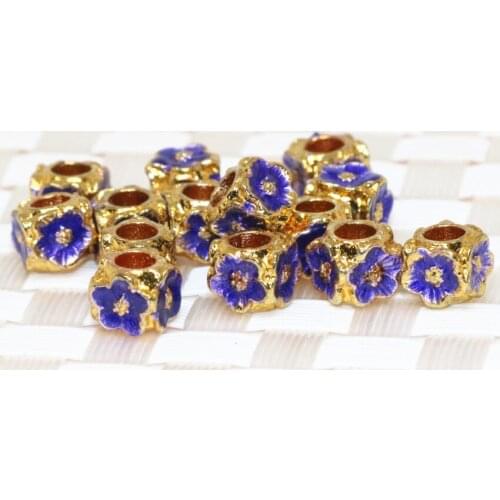 High grade small cloisonne accessories spacers beads 6*7mm cube shape carved flower new fashion hot sale jewelry 10pcs B2397