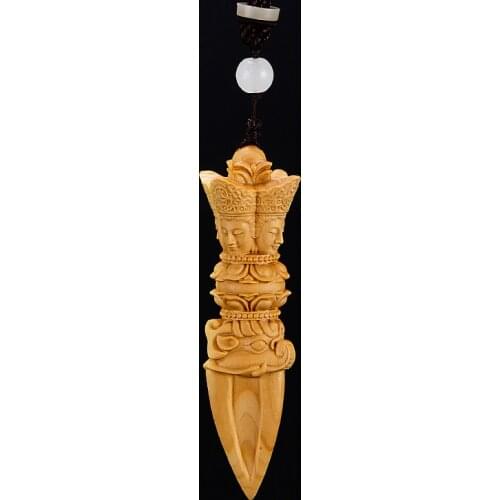 10CM Boxwood Gada Mallet Blunt Subcontinent Hand Carve Gada-yuddha Art Mace Collection Pendant Buddha Statue