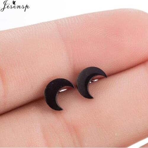 Jisensp Stainless Steel Crescent Moon Earrings for Women Punk Fashion Jewelry Statement Stud Earings Lady Kids New Year Gift