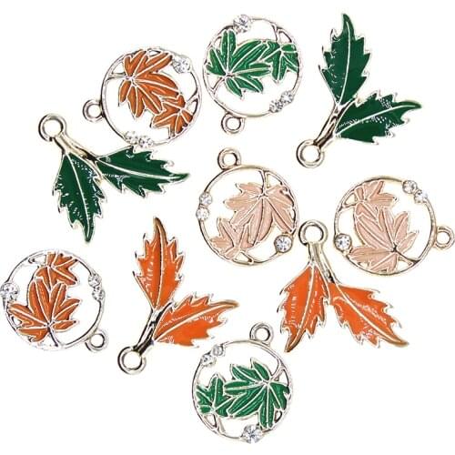 10pcs/lot 19*20MM 15mm Cute Leaves Enamel Tree Leaf Charms for DIY Earring Necklace Girls Jewelry Handmade Findings XL1008