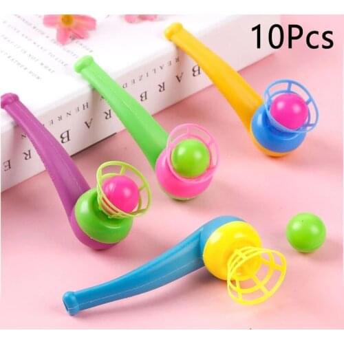 10Pcs Plastic Float Blowing Balls Baby Blow Pipe Balls Toys Breath Rod Ball Children Suspended Balance Training Toys Family Game