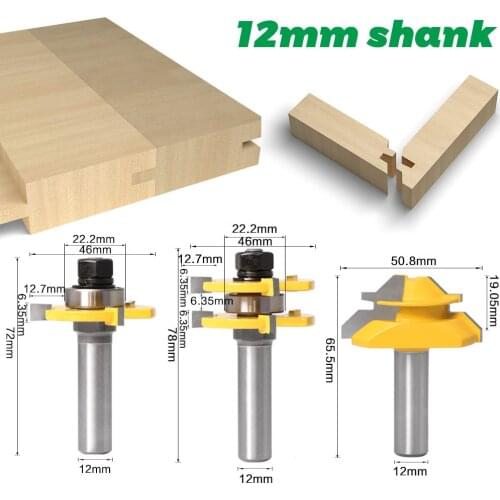 12mm Shank 45 Degree Lock Miter Router Bit with Matched Tongue and Groove Router Bits Set
