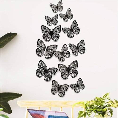 12PCS Multicolor 3D Cardboard Hollow Butterfly Wall Stickers Carving Butterfly Exquisite Design Party Cake Home Decorations