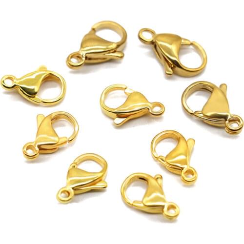 20pcs/lot Gold Color 9mm 10mm 12mm 13mm 15mm Stainless Steel Lobster Clasps Fit Necklace Bracelets DIY Jewelry Marking Findings