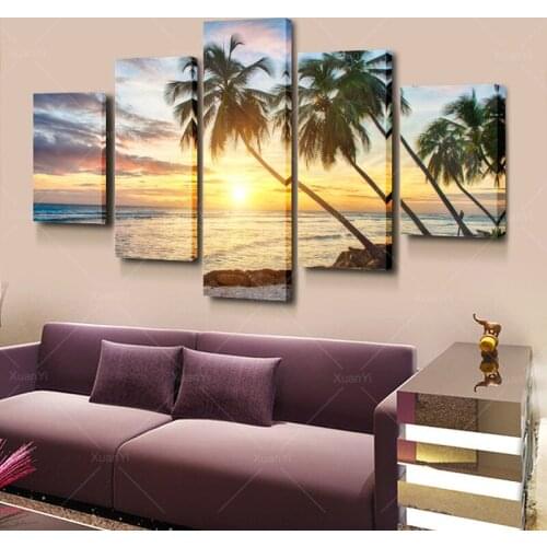 5 Panel Modern Wall Decor Tropical Seascape Canvas Paintings Wall Pictrures For Living Room Tropical Seascape Painting Unframed