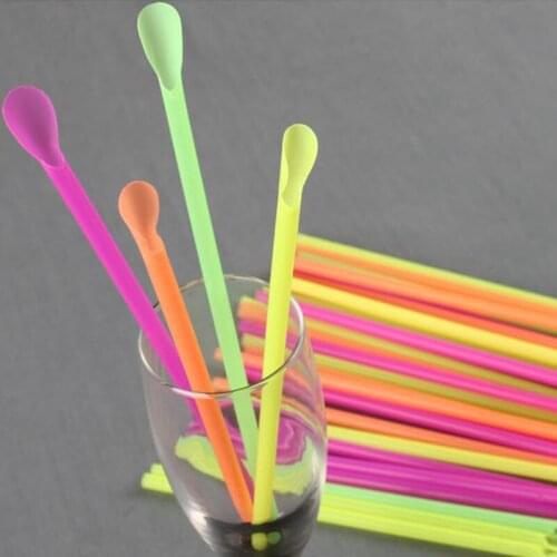 50pcs Plastic Drinking Straw Spoon Washable Bar Accessory Kitchen Supplies Disposable Tea Tools Colorful Drinking Straw Spoon
