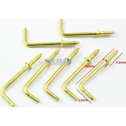 600 Pieces Gold L Shape Hook Right Angle Hook Screw L Hook 38x12mm