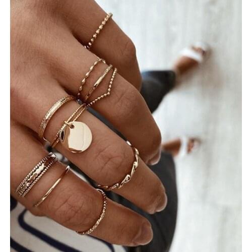 52884 personalized ring creative cool wind geometric gold plated joint ring set 8 pieces