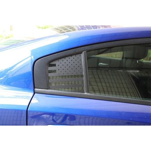 2pcs Car Rear Triangular Glass Protection Cover Trim Sticker for Dodge Charger 2011+ Black American Flag Carbon Fiber