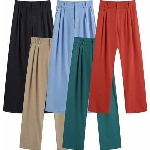 Za 2021 Pants For Women Five Colors Pants Woman High Waist Leg Pant Autumn Fashion Streetwear Loose Fluid Trousers