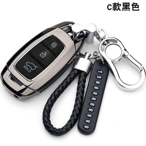 Zinc alloy Car Key Case For Hyundai Santa Fe TM 2019 I30 2018 Solaris Azera Elantra Grandeur Accent Keychain Holder Protector