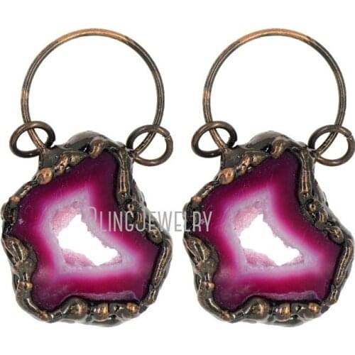 Rustic Copper Fancy Hoop Bail Hoop Pendant Fushia Agates Druzy Geode pendant PM38129