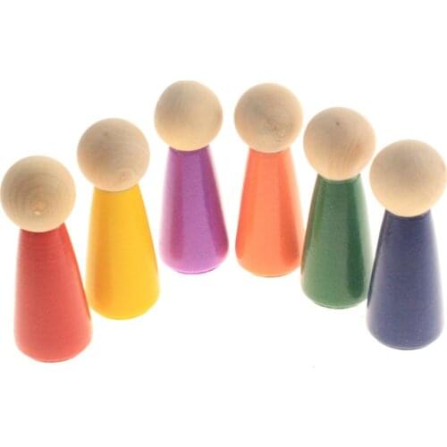 6Pcs Wooden Peg Dolls Natural Wood Figures Decorative Doll Bodies DIY Crafts Children Educational Toys Home Decor Ornaments