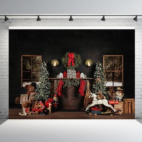Christmas Photography Backdrops Background Fireplace Winter Snow Tree Window Baby Photocall Portrait Background For Photo Studio