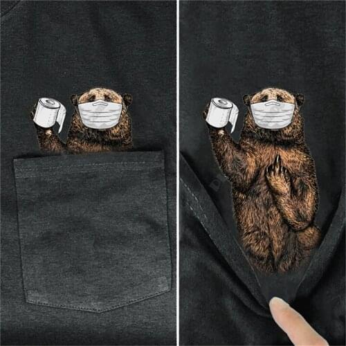 PLstar Cosmos T Shirt summer pocket BEAR AND TOILET PAPER printed t-shirt men for women shirts tops funny cotton black tees