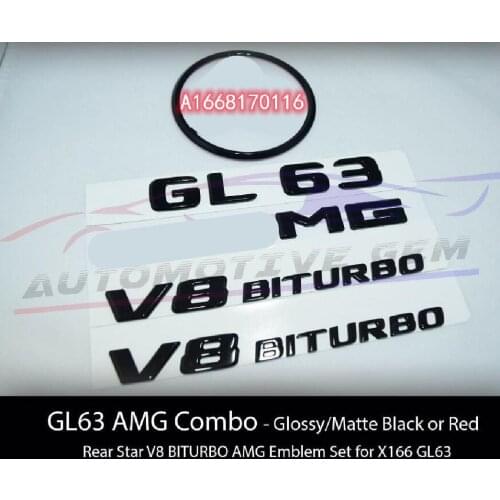 GL63 for AMG V8 BITURBO Rear Star Emblem Black Badge Combo Set for Mercedes X166 A1668170116