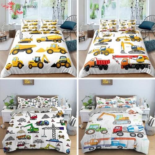 2/3pcs Simple Cartoons Car Bedding Set High Quality Child Excavator Crane Duvet Cover Comforter Twin Single Full Queen King Size